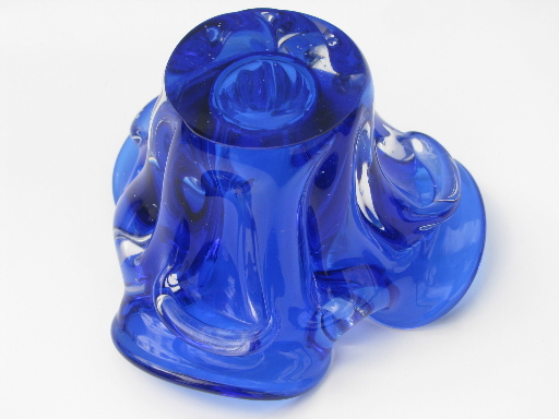Huge heavy mod art glass ashtray, cobalt in crystal, vintage Murano?