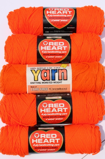 Huge lot of acrylic yarn, many coral & orange colors, nice for afghans etc.