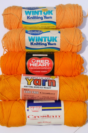 Huge lot of acrylic yarn, many coral & orange colors, nice for afghans etc.