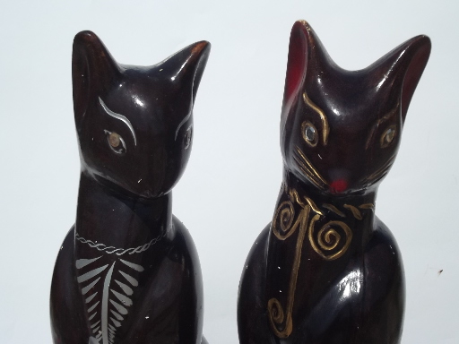 Huge mod chalkware cats, retro 60s vintage siamese cat statue pair