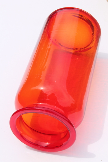 Huge orange glass apothecary bottle canister vase, vintage 60s mod art glass