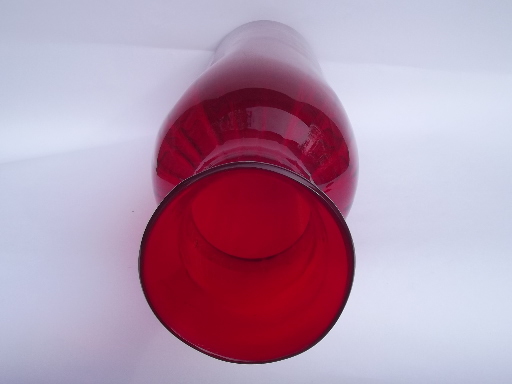 Huge red glass floor vase, retro 50s 60s hand blown art glass, mod vintage