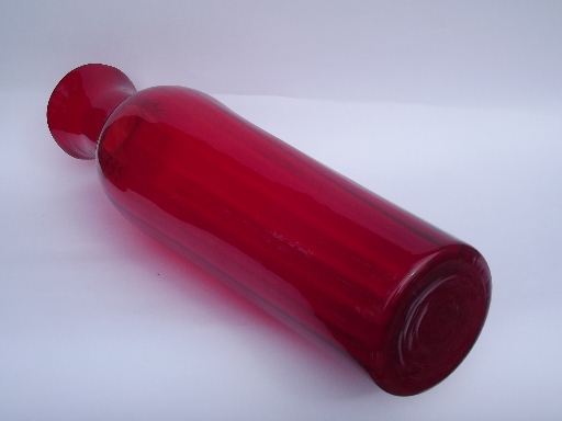 Huge red glass floor vase, retro 50s 60s hand blown art glass, mod vintage