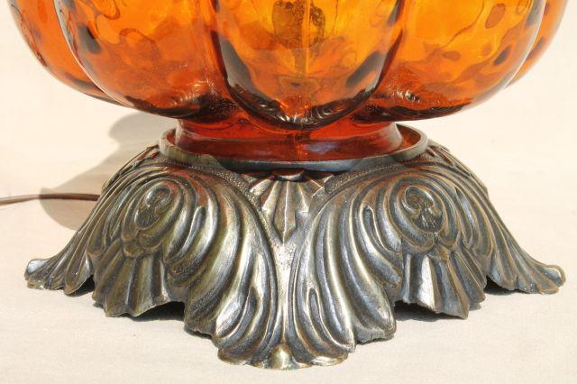 huge retro Italian art glass table lamp w/ hand-blown amber glass base, 60s vintage