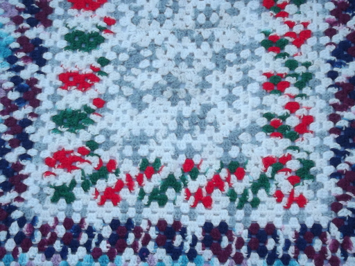 Huge retro crochet afghan,  granny square blanket in all varigated colors