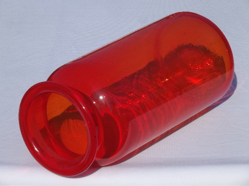 Huge vintage orange glass bottle, tall apothecary canister jar shape