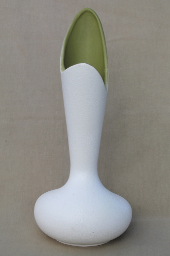 Huge vintage Royal Haeger vase, mid-century mod art pottery, lime green & textured white