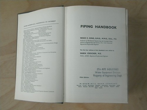Industrial piping handbook Crocker & King 5th edition, technical data