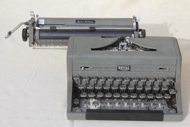 industrial vintage Royal typewriter w/ glass keys, portable typewriter w/ tweed case