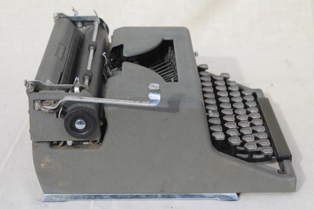 industrial vintage Royal typewriter w/ glass keys, portable typewriter w/ tweed case