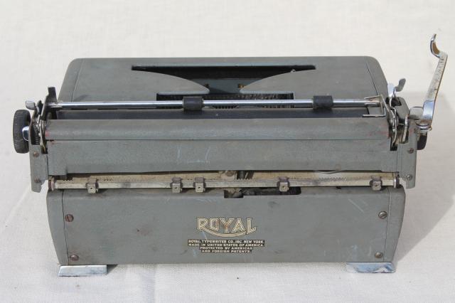 industrial vintage Royal typewriter w/ glass keys, portable typewriter w/ tweed case