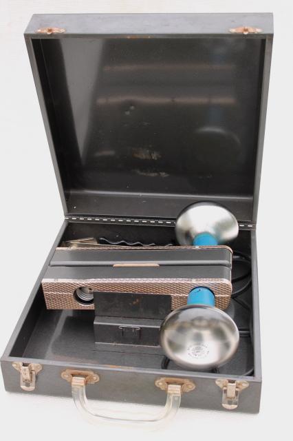 industrial vintage photography light, portable 4 socket light bar w/ metal box carrying case