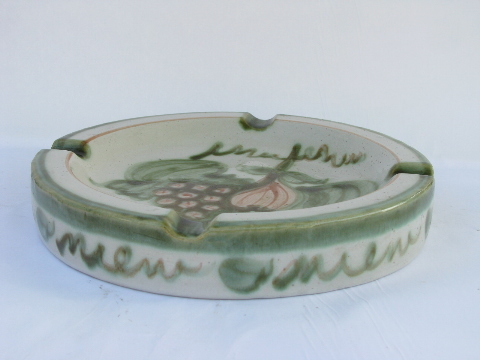 John Taylor vintage handpainted Louisville stoneware, huge pottery ashtray