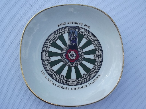 King Arthur's Pub - Chicago, vintage china ashtray made in England
