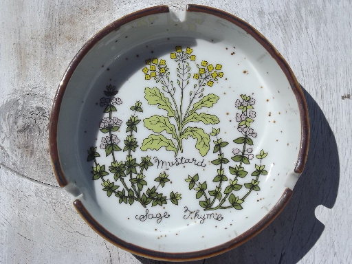 Kitchen herbs 70s vintage Lorrie Japan stoneware, pottery ashtray