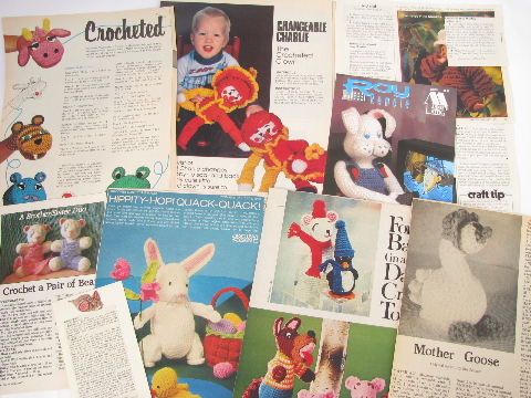 Knit and crochet retro vintage needlework patterns, knitted toys, animals