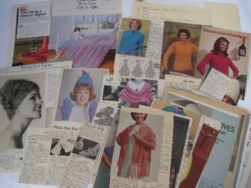 Knit and crochet retro vintage needlework patterns, old magazine clippings