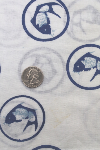 Koi fish print cotton fabric napkins, vintage indigo blue & white block print cloth