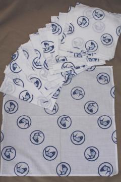 Koi fish print cotton fabric napkins, vintage indigo blue & white block print cloth