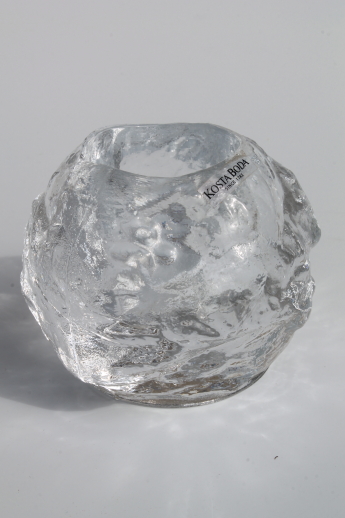Kosta Boda glass ice textured votive candle holder, crystal snowball