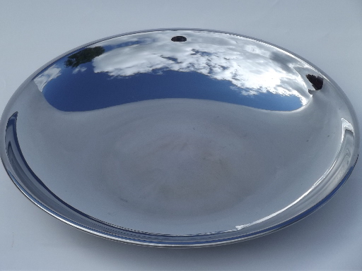 Large and low danish modern vintage polished stainless bowl, mad men retro