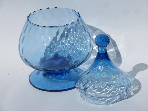 Large blue genie bottle, 60s vintage Italian art glass snifter bowl vase w/ lid