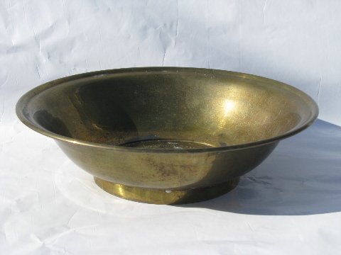 Large brass bowl w/ chinese characters, retro vintage asian modern zen