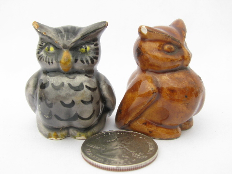 Large collection of tiny owls, vintage china figurine miniatures lot