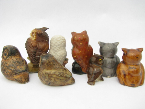 Large collection of tiny owls, vintage china figurine miniatures lot