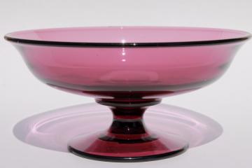 large glass compote or pedestal bowl, moroccan amethyst purple vintage glassware