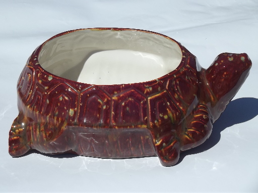 Large handmade ceramic turtle flower pot garden planter, retro spatter glaze