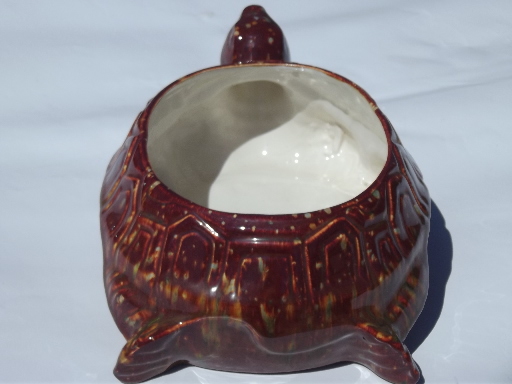 Large handmade ceramic turtle flower pot garden planter, retro spatter glaze