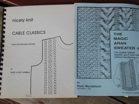 Large lot knitting machine books, sweater patterns, cable/tuck stitches
