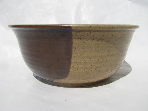Large rough earthenware two-tone bowl, modern artist signed pottery