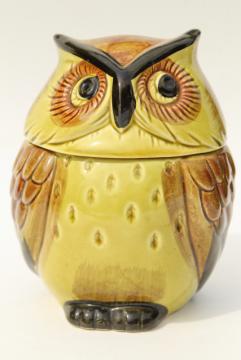 large round owl jam pot, vintage hand painted ceramic owl Lego - Japan