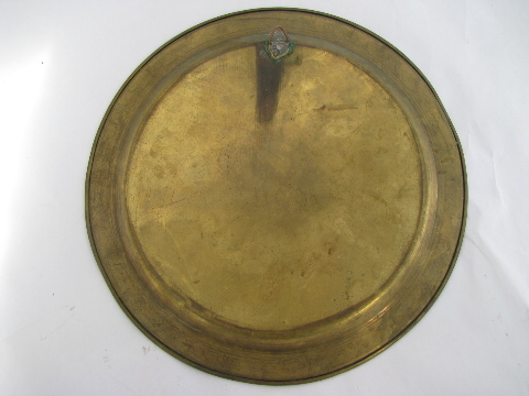 Large solid brass trays in graduated sizes, round chargers w/ etched designs