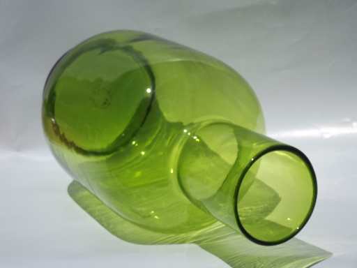 Large tall green glass bottle, MCM vintage floor vase, huge and retro!
