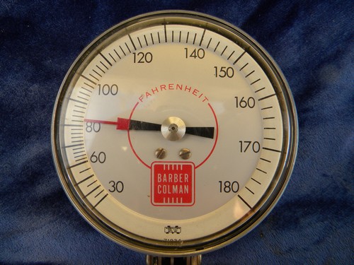 Large vintage Barber-Colman industrial thermometer 30 to180 deg. F