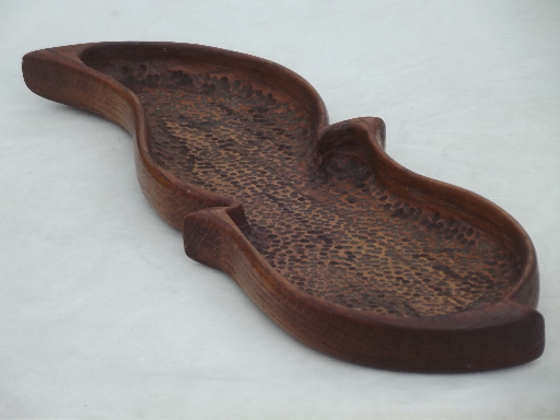 Large wooden salad bowl, vintage acacia wood bowl w/ carved leaf shape