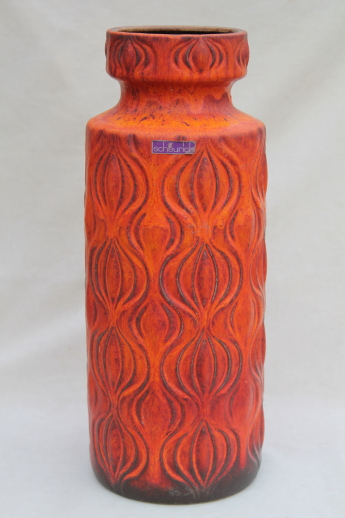 Lava orange Scheurich German art pottery floor vase, retro 60s 70s vintage