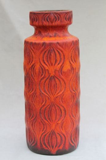 Lava orange Scheurich German art pottery floor vase, retro 60s 70s vintage