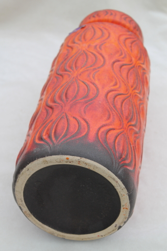 Lava orange Scheurich German art pottery floor vase, retro 60s 70s vintage