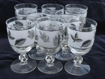 Libbey Rock Sharpe, vintage Silver Foliage water goblets / wine glasses