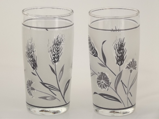 Libbey silver wheat drinking glasses, vintage juice tumblers set
