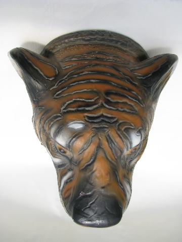 Life-size retro vintage chalkware tiger head mount, Hollywood regency