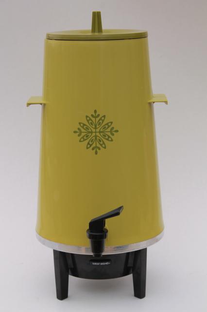 lime green 70s West Bend 20 cup pot electric coffee maker, party perk vintage percolator