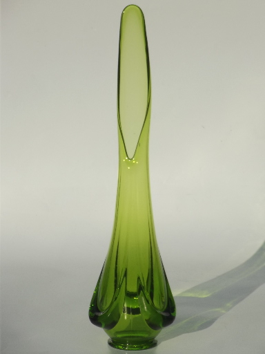 Lime green swung glass vase, mid-century mod vintage hand-blown art glass