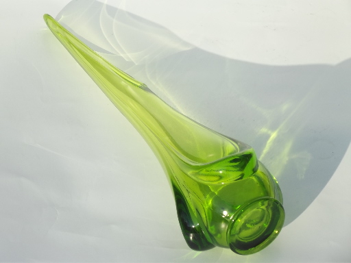 Lime green swung glass vase, mid-century mod vintage hand-blown art glass