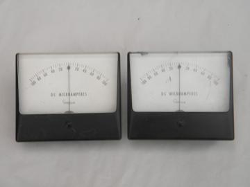Lot 2 vintage Simpson DC electric microamp panel meters +100/-100 amps