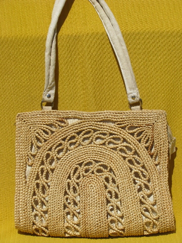 Lot 60s-70s vintage natural color straw purses, crochet bags and totes